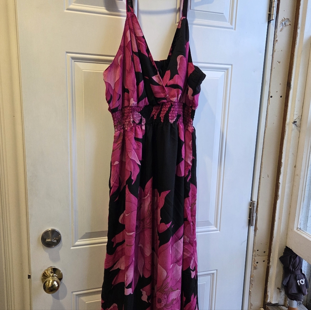 Elegant Pink and Black Floral Maxi Dress Penningtons 2X